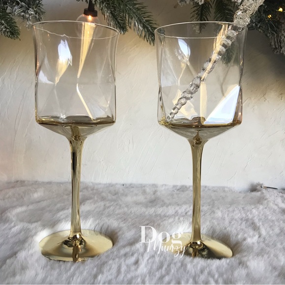 4 Luxe Habitat Yellow Gold Jewel Shaped Wine Glass Box Set - Picture 2 of 5